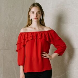 Kate & Mallory Vibrant Red Ruffle  Blouse